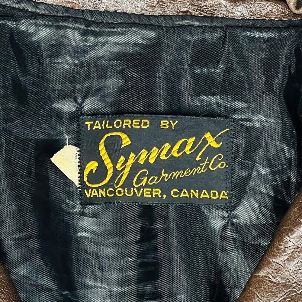 Vintage Symax Mens 46 Brown Leather Jacket 1970s Western Canadian Made - Picture 10 of 11